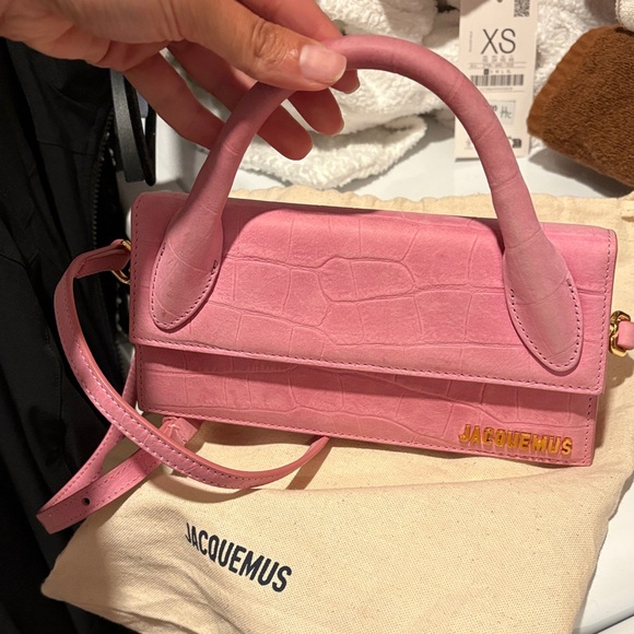 Jacquemus Handbags - Jacquemus Pink Croc-Embossed Mini Top Handle Bag